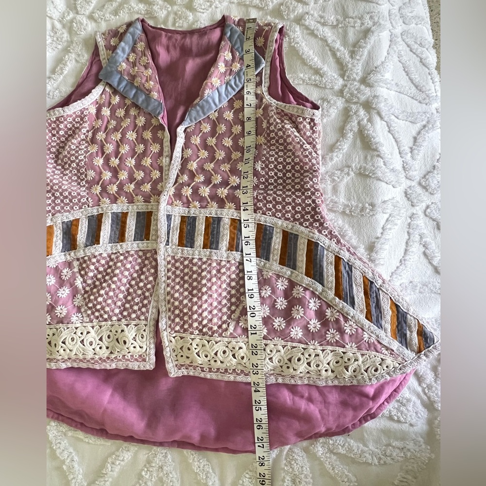 Bohemian Embroidered Pastel Pink Beaded Floral Sequin Patchwork Fairycore Vest - Picture 14 of 15